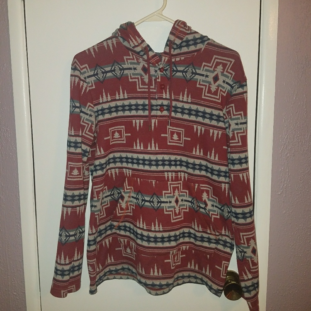 ON THE BYAS Pacsun Red Tribal Print Button Hoodie